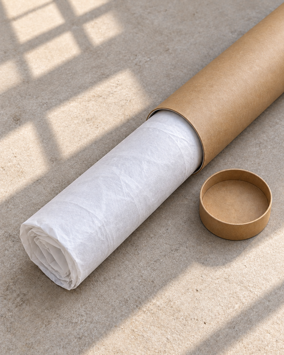 Kraft tube protecting a large unframed Naïah fine art print