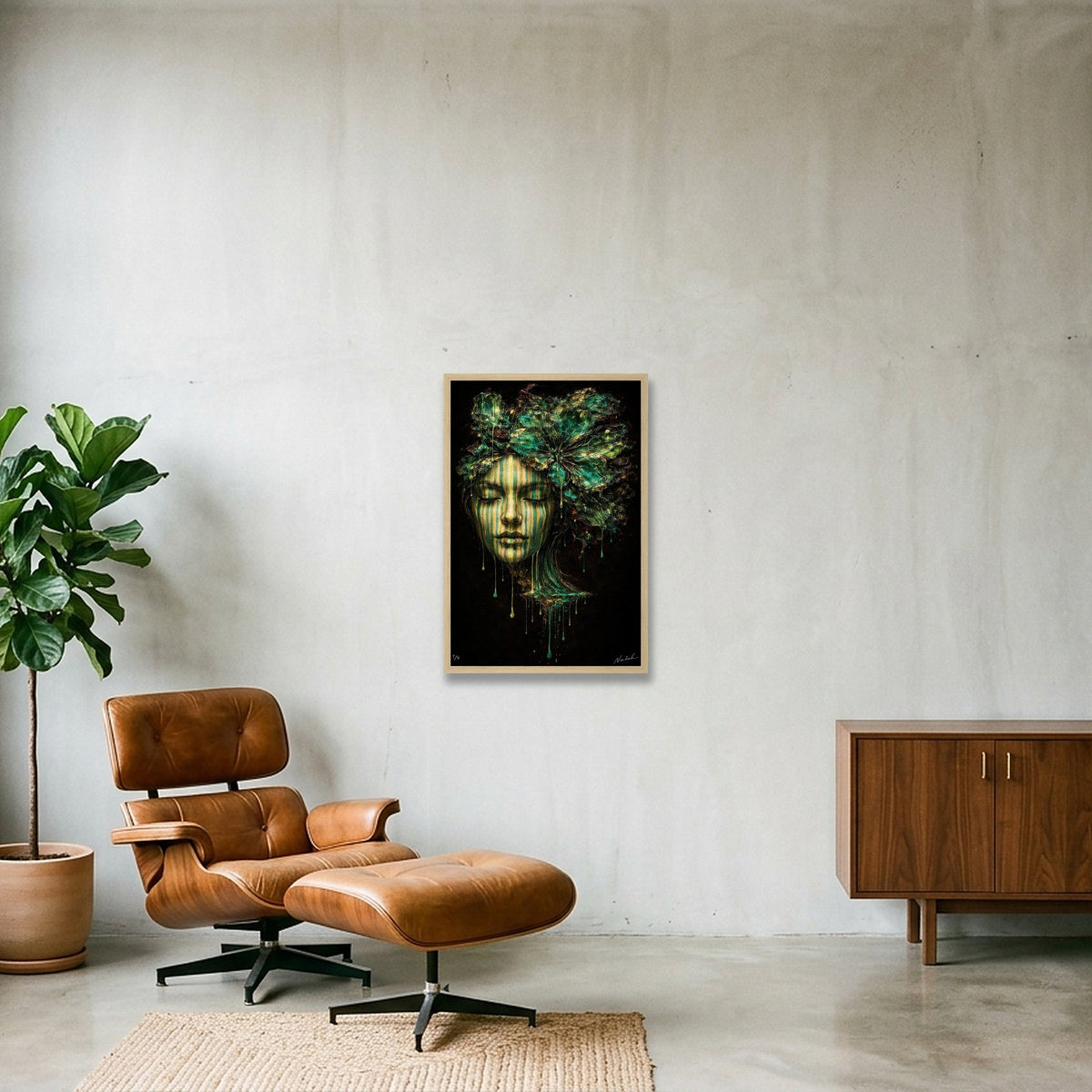 Shadow and Light I Emerald - Naïah — 40×60cm, 16×24" Oak Frame