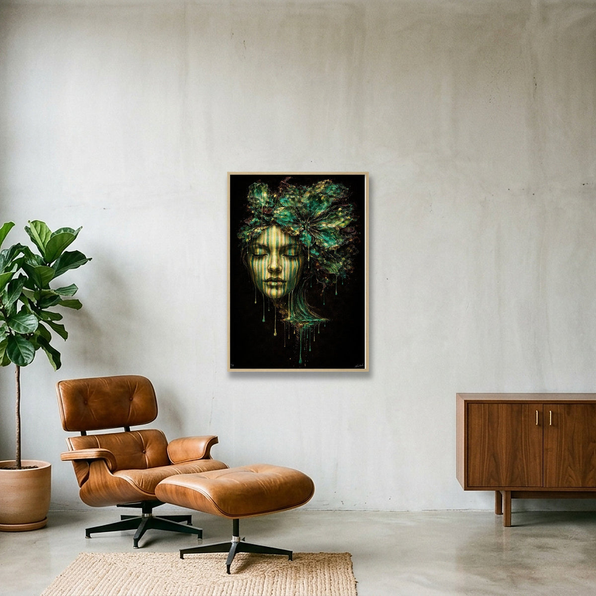 Shadow and Light I Emerald - Naïah — 70×100cm, 28×39" Oak Frame