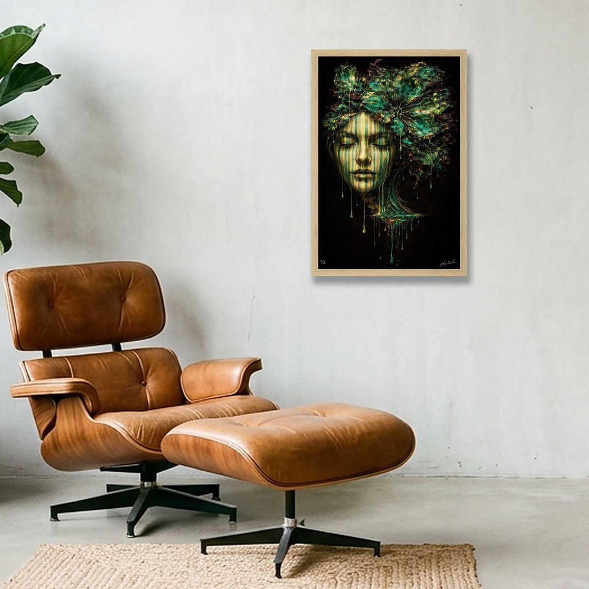 Shadow and Light I Emerald - Naïah — 30×45cm, 12×18" Oak Frame