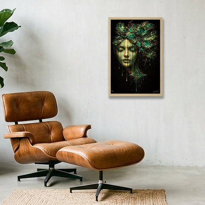 Shadow and Light I Emerald - Naïah — 30×45cm, 12×18" Oak Frame