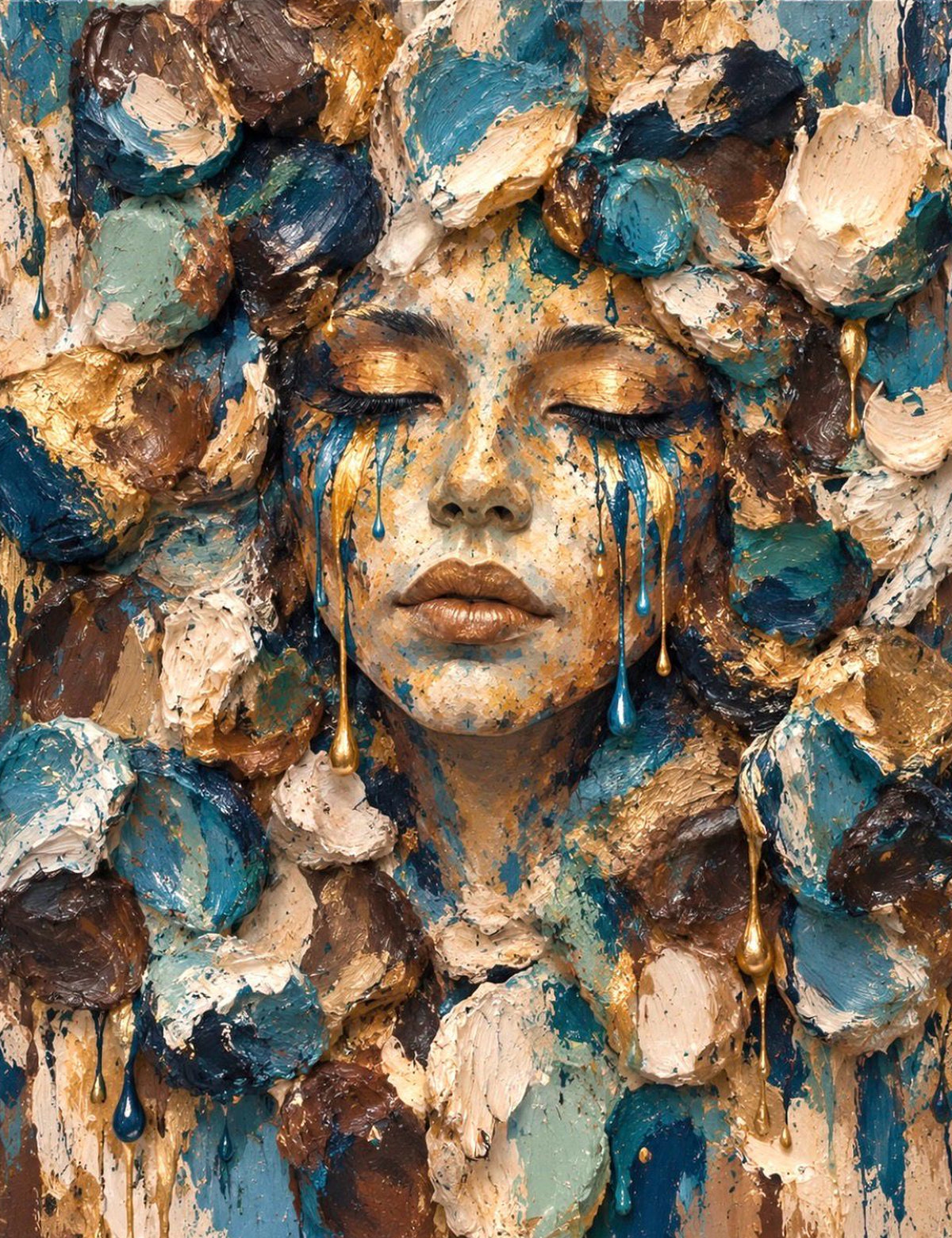 Playground Blue Face by NAÏAH, blue and earth-toned sculptural portrait fine art print, full artwork shown edge to edge.