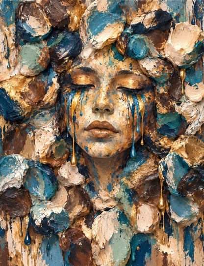 Playground Blue Face by NAÏAH, blue and earth-toned sculptural portrait fine art print, full artwork shown edge to edge.