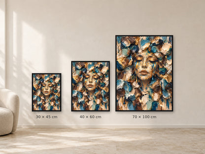 Playground Blue Face by NAÏAH showing the 30 × 45, 40 × 60 and 70 × 100 cm print formats.