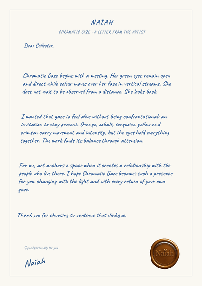 Personal Dear Collector artist letter for Chromatic Gaze by NAÏAH.