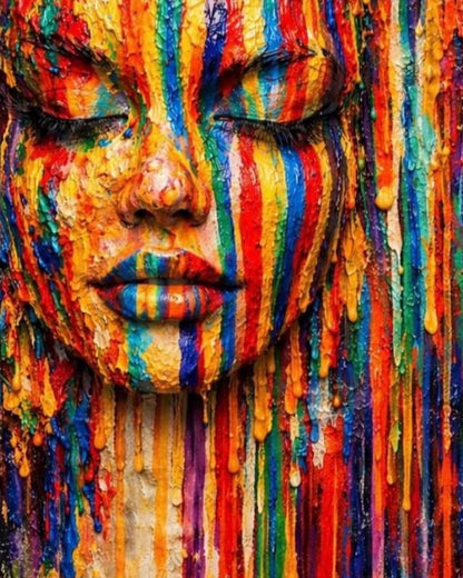 Chromatic Silence by NAÏAH, a colorful sculptural female portrait with closed eyes, full artwork view prepared for the product gallery.