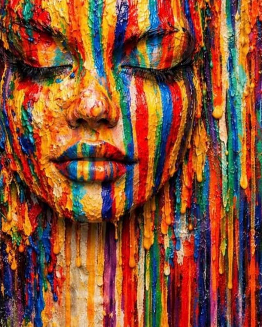 Chromatic Silence by NAÏAH, a colorful sculptural female portrait with closed eyes, full artwork view prepared for the product gallery.