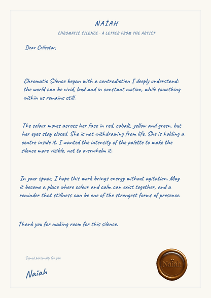 Personal Dear Collector artist letter for Chromatic Silence by NAÏAH.