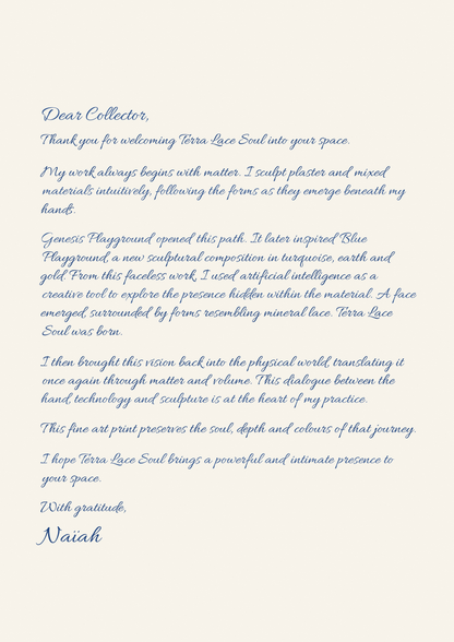 Dear Collector handwritten letter for Terra Lace Soul by Naïah, full page