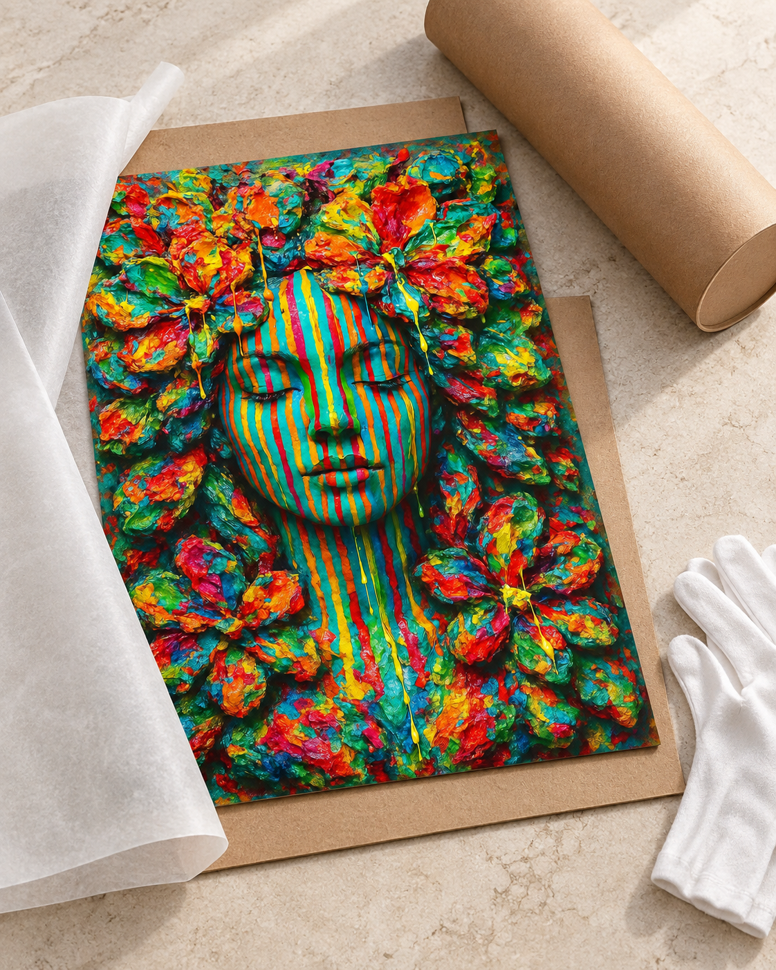 Emerging Flower Face by Naïah — luxury protective packaging with tissue paper