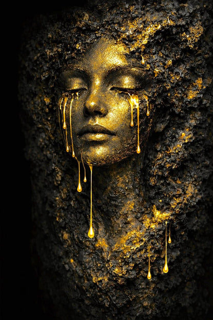 Golden Rock Face by NAÏAH, a black and gold sculptural female portrait, full artwork view prepared for the product gallery.