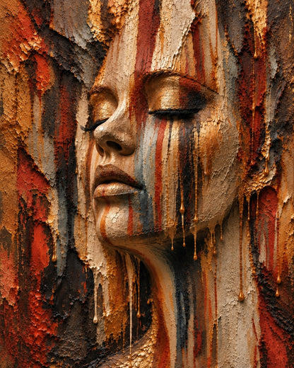Terracotta Soul by Naïah, copper, terracotta, cream and charcoal textured portrait fine art print.