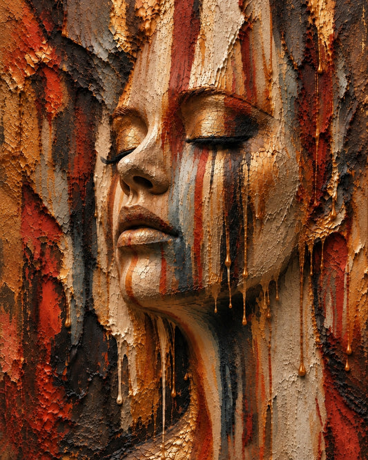 Terracotta Soul by Naïah, copper, terracotta, cream and charcoal textured portrait fine art print.